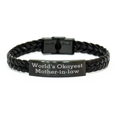 Funny Mom-in-law Gifts from Men, World's Okayest Mom-in-law Interlaced Leather Bracelet for Graduation, Unique Gifts for Mom - Image 1